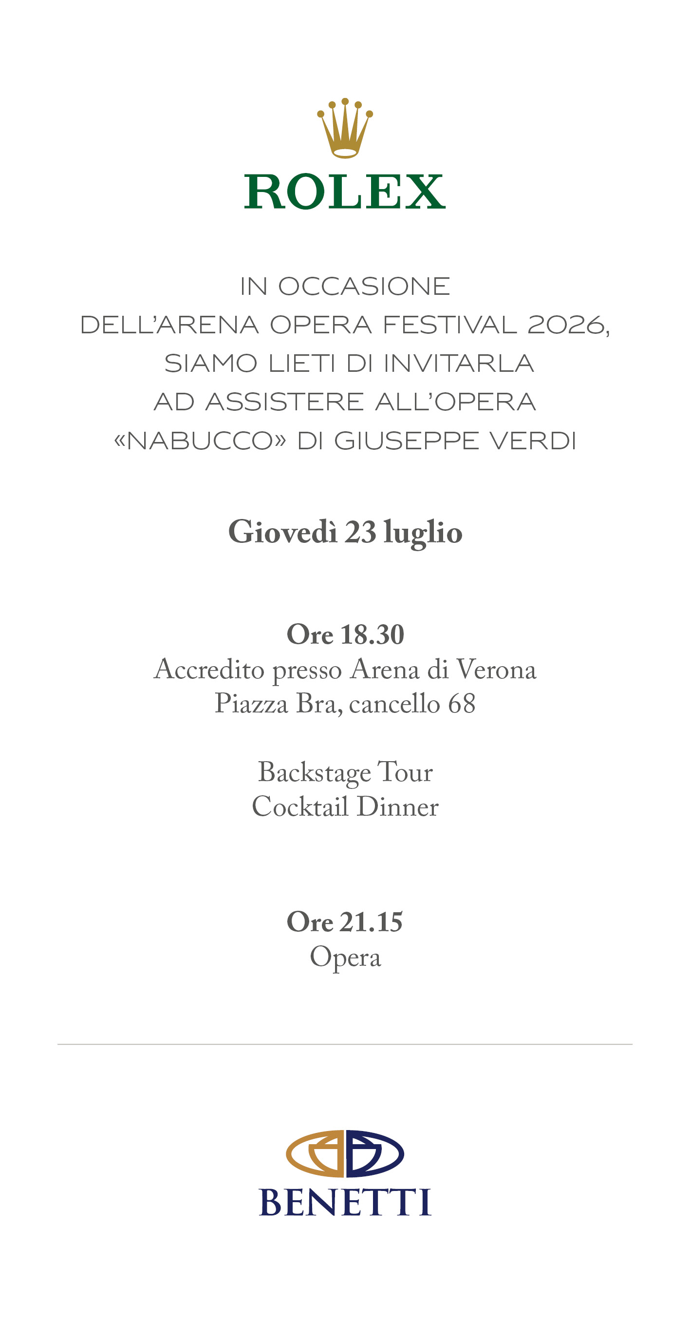 Invito Rolex - 23 luglio